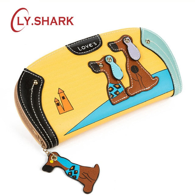 Carteira Feminina com Cão Tubarão – Design Divertido e Fecho com Zíper