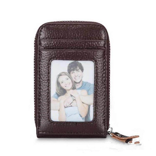 Carteira masculina em pele PU genuína – com fecho e proteção RFID