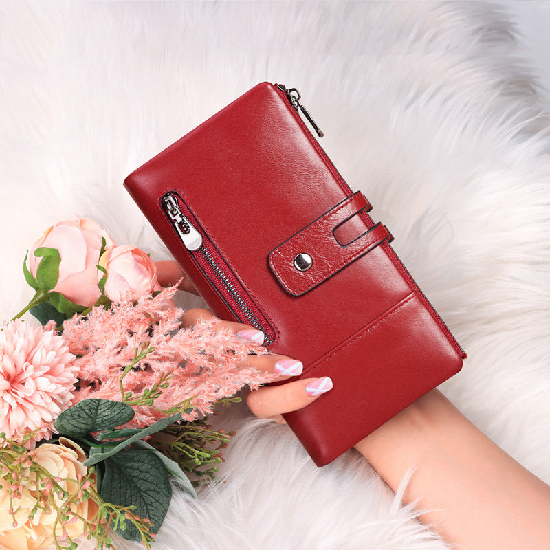 Carteira feminina em pele – Casual longa e elegante
